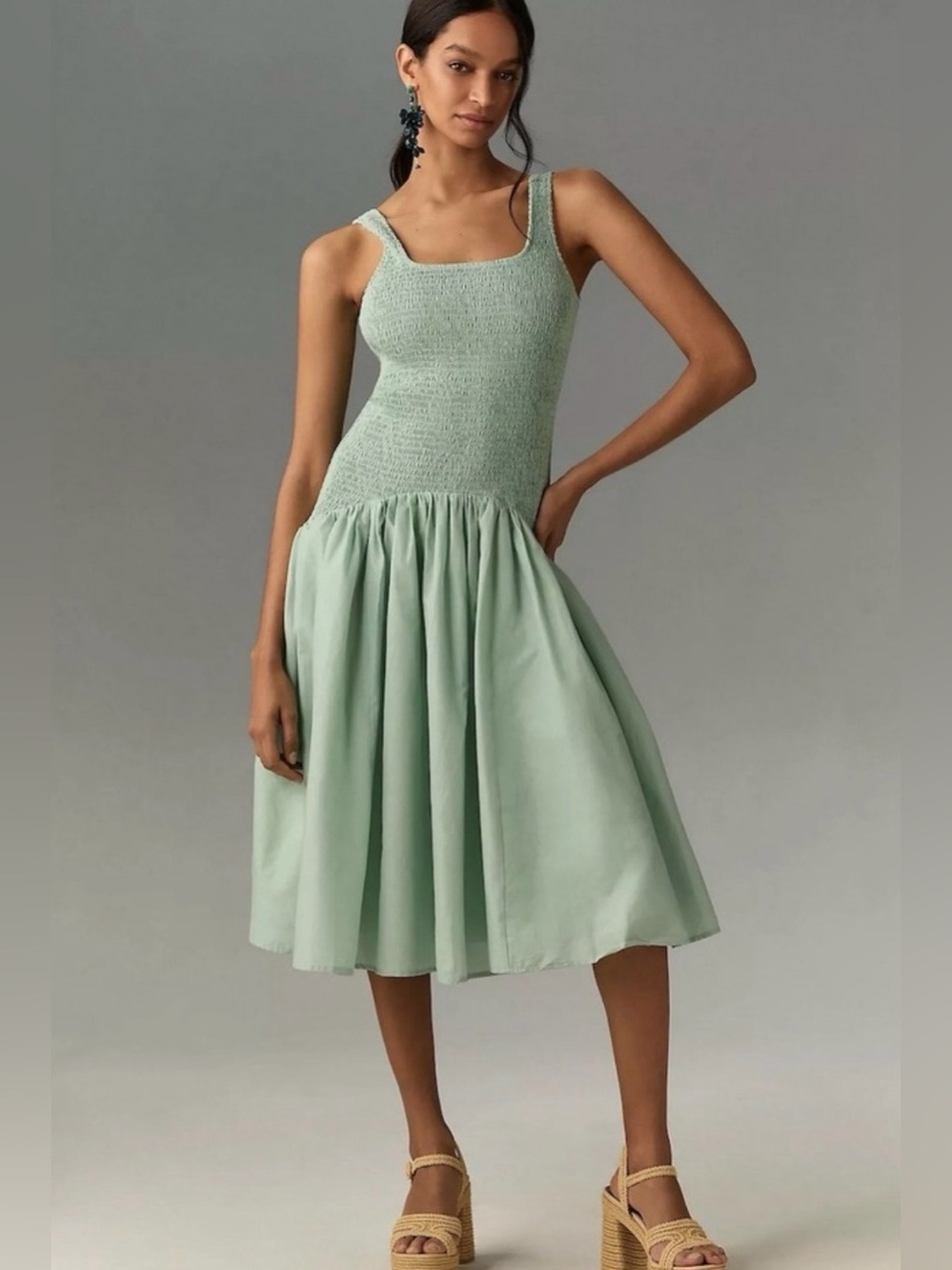 Hutch Anthropologie Smocked Bodice Drop Waist Midi Dress